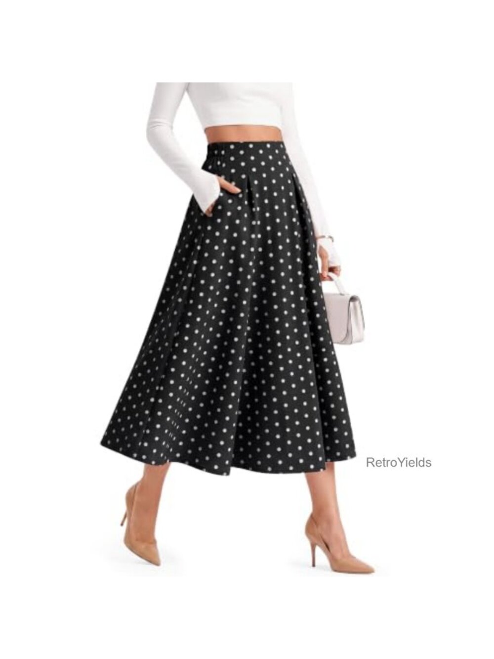 Polka Dot Maxi A-Line Skirt High Waist Flowy Long Skirt Pockets